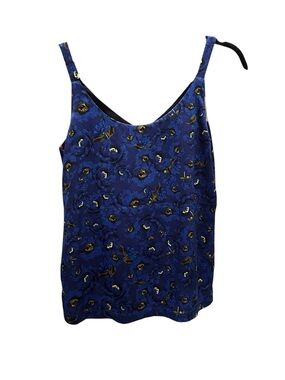 Blue/ red reversible Floral Satin Cami with Gold Accents